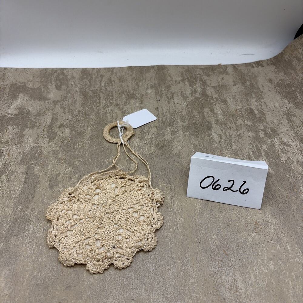 Crocheted Coin Purse Small Beige Tan Handmade Vintage